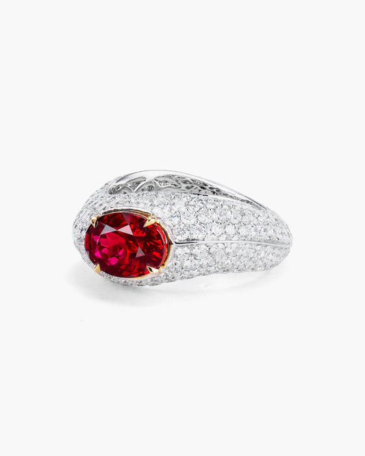 2.52 carat Oval Shape Mozambique Ruby and Diamond Ring