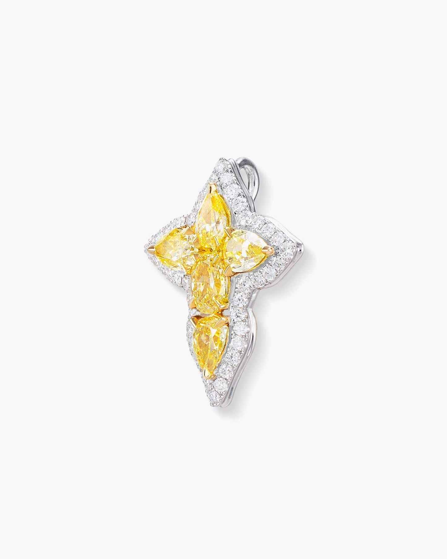 Fancy Shaped Yellow and White Diamond Cross Pendant Necklace, 1.05 carats