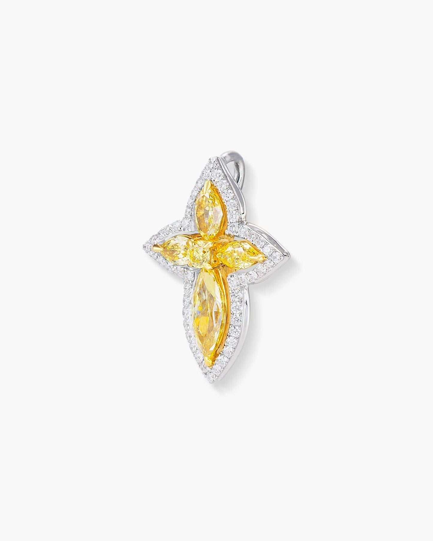 Fancy Shaped Yellow and White Diamond Cross Pendant Necklace, 1.10 carats