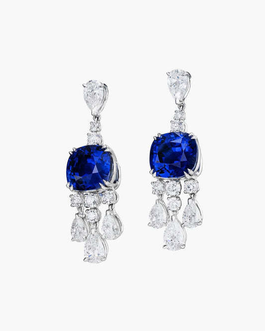 10.72 carat Cushion Cut Ceylon Sapphire and Diamond Earrings