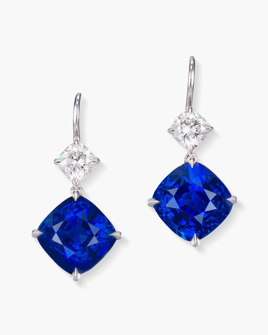 8.31 carat Cushion Cut Ceylon Sapphire and Diamond Earrings