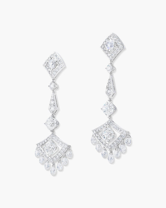 Briolette and Antique Cushion Cut Diamond Drop Earrings