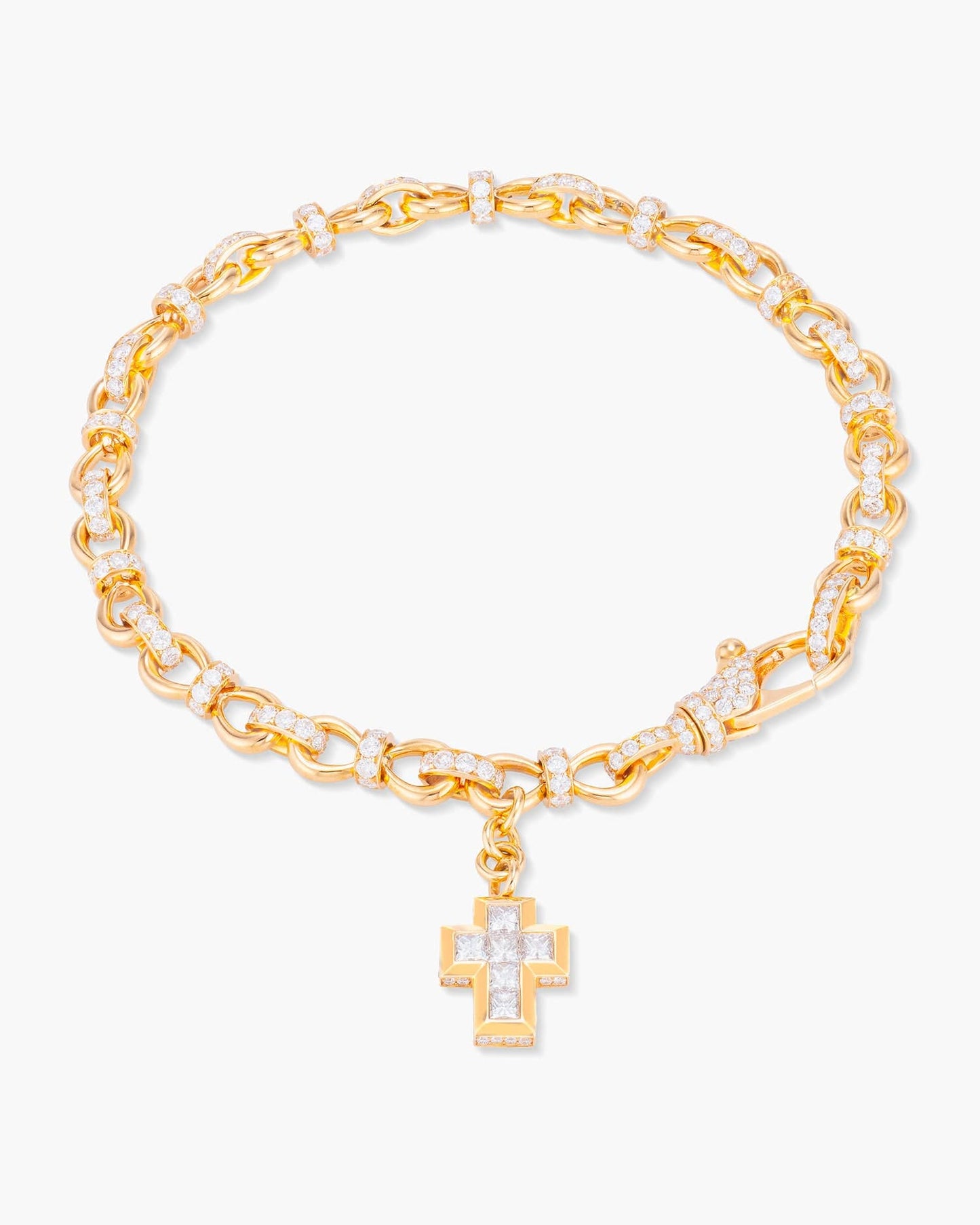 Rose Gold Diamond Rope Bracelet with Cross Charm