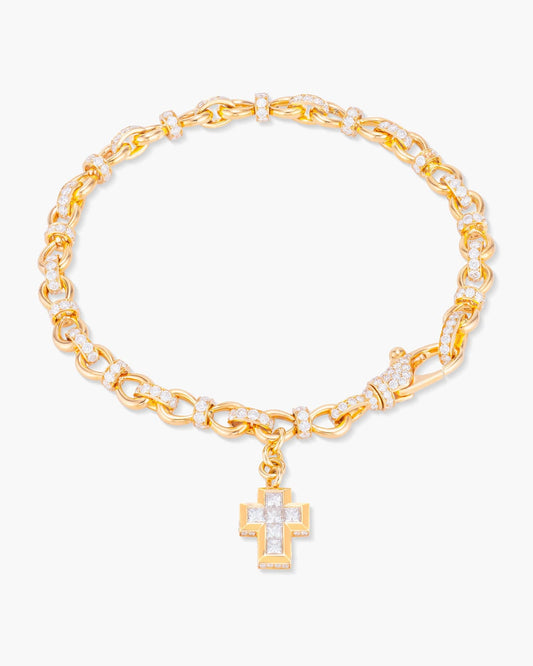 Rose Gold Diamond Rope Bracelet with Cross Charm