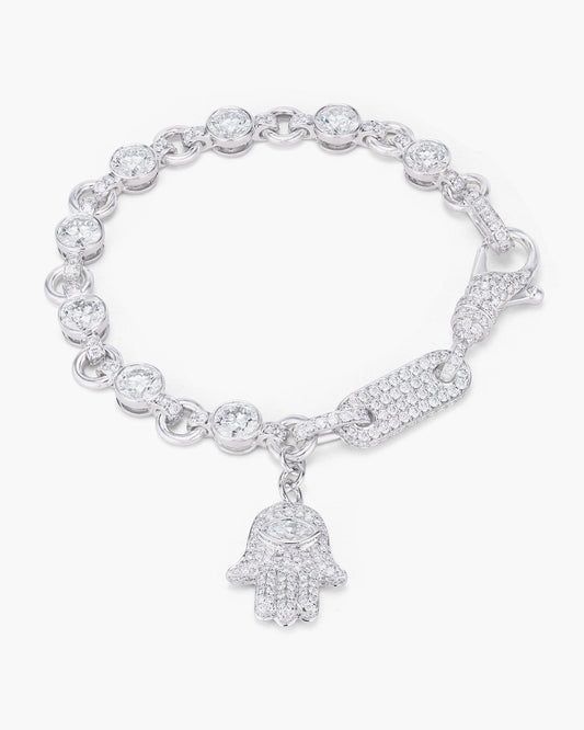 Diamond Charm Bracelet with Hamsa Charm