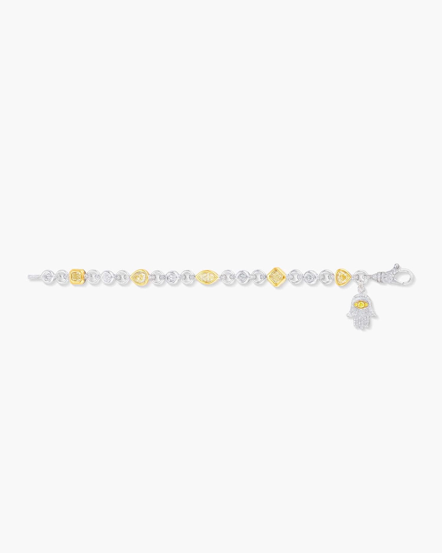 Yellow and White Diamond Charm Bracelet with Hamsa Charm