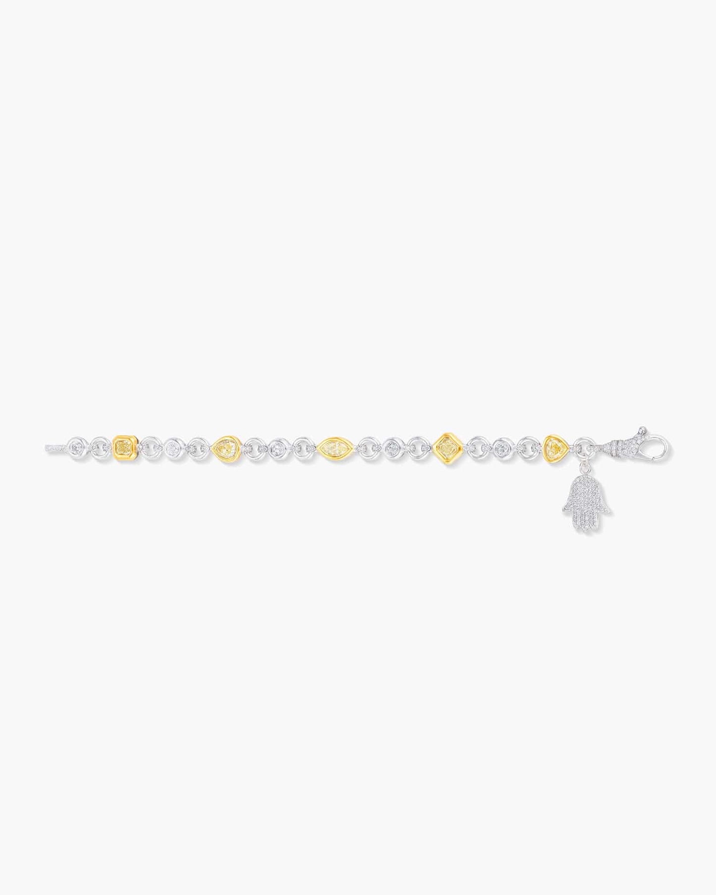 Yellow and White Diamond Charm Bracelet with Hamsa Charm