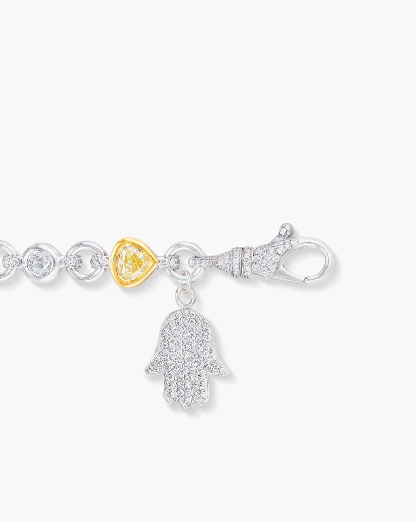 Yellow and White Diamond Charm Bracelet with Hamsa Charm