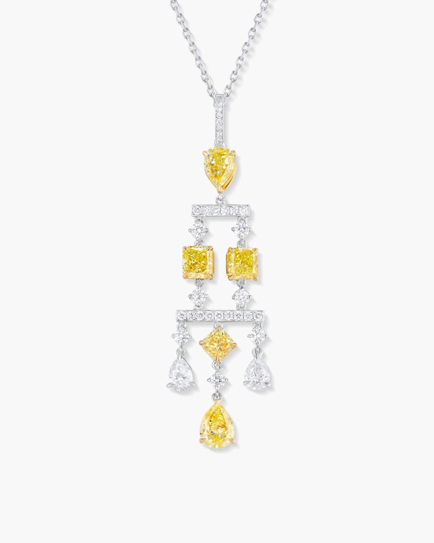 Fancy Shaped Yellow and White Diamond Pendant Necklace, 3.71 carats