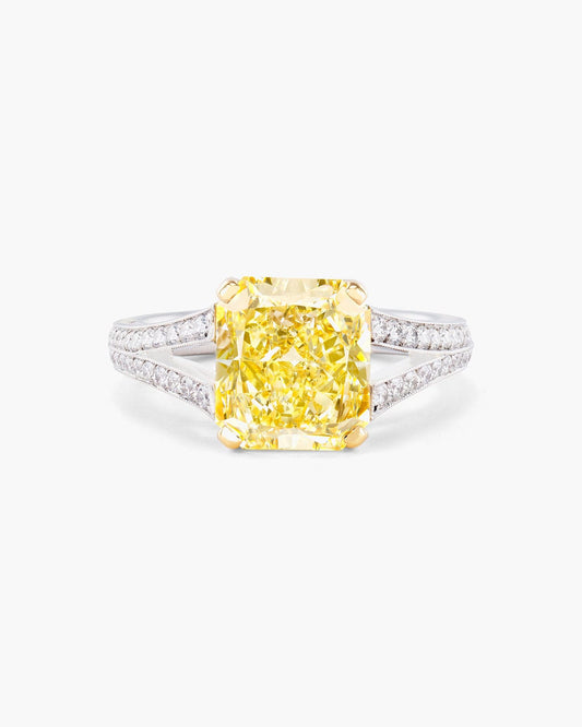 3.48 carat Radiant Cut Yellow and White Diamond Ring