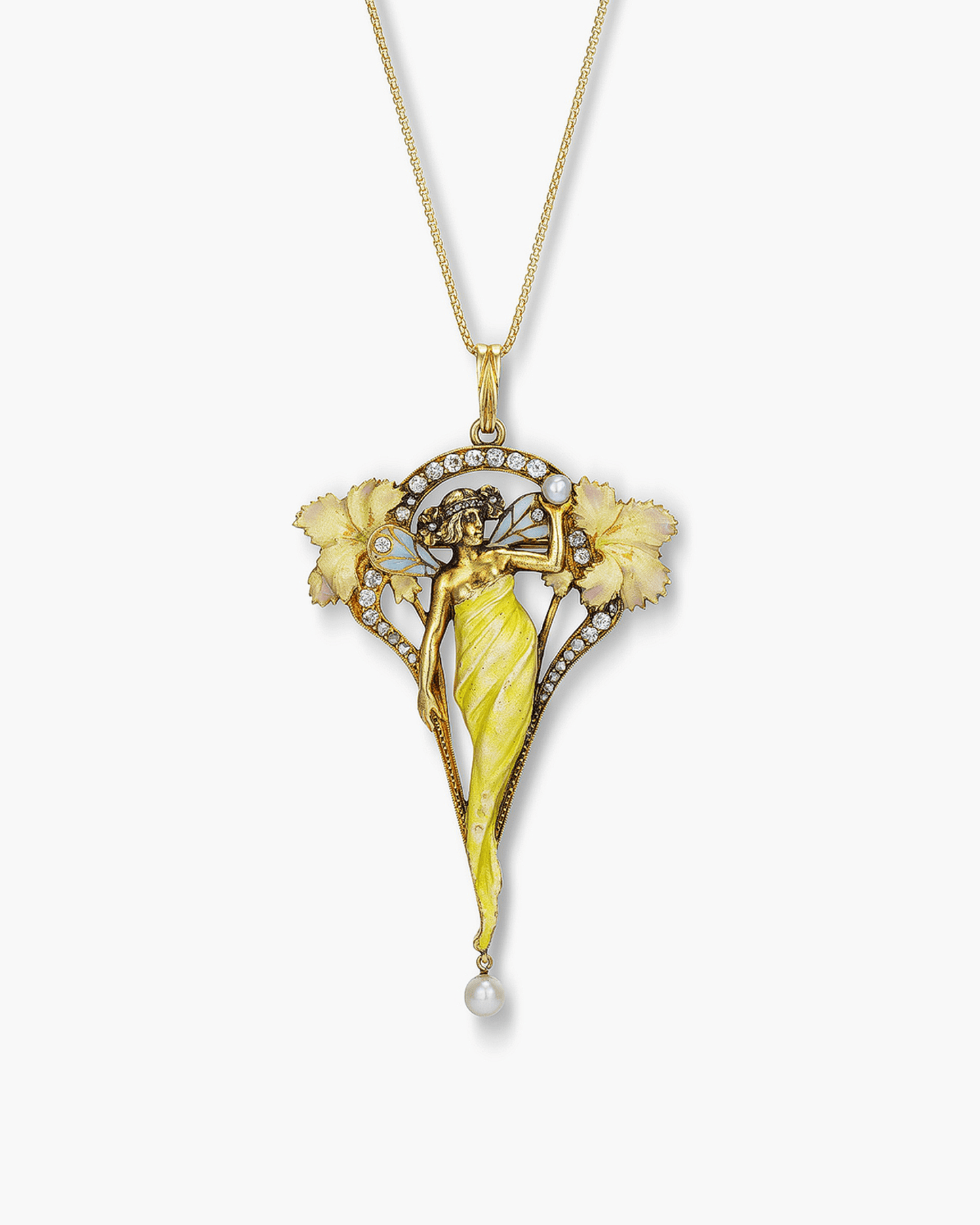 Art Nouveau Plique-à-jour Diamond Pendant by Masriera y Carreras