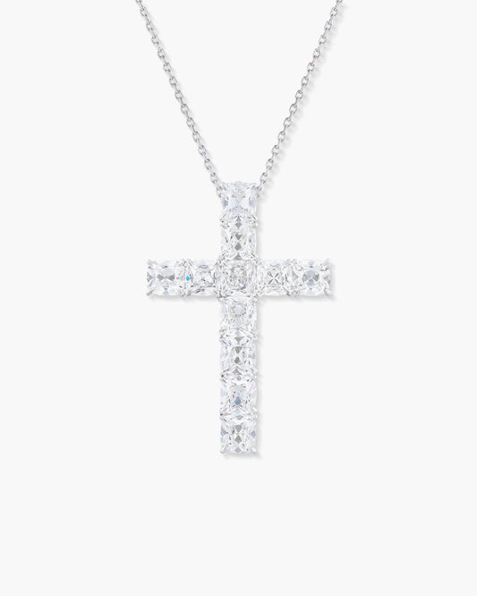 Antique Cushion Cut Diamond Cross Pendant Necklace, 8.11 carats