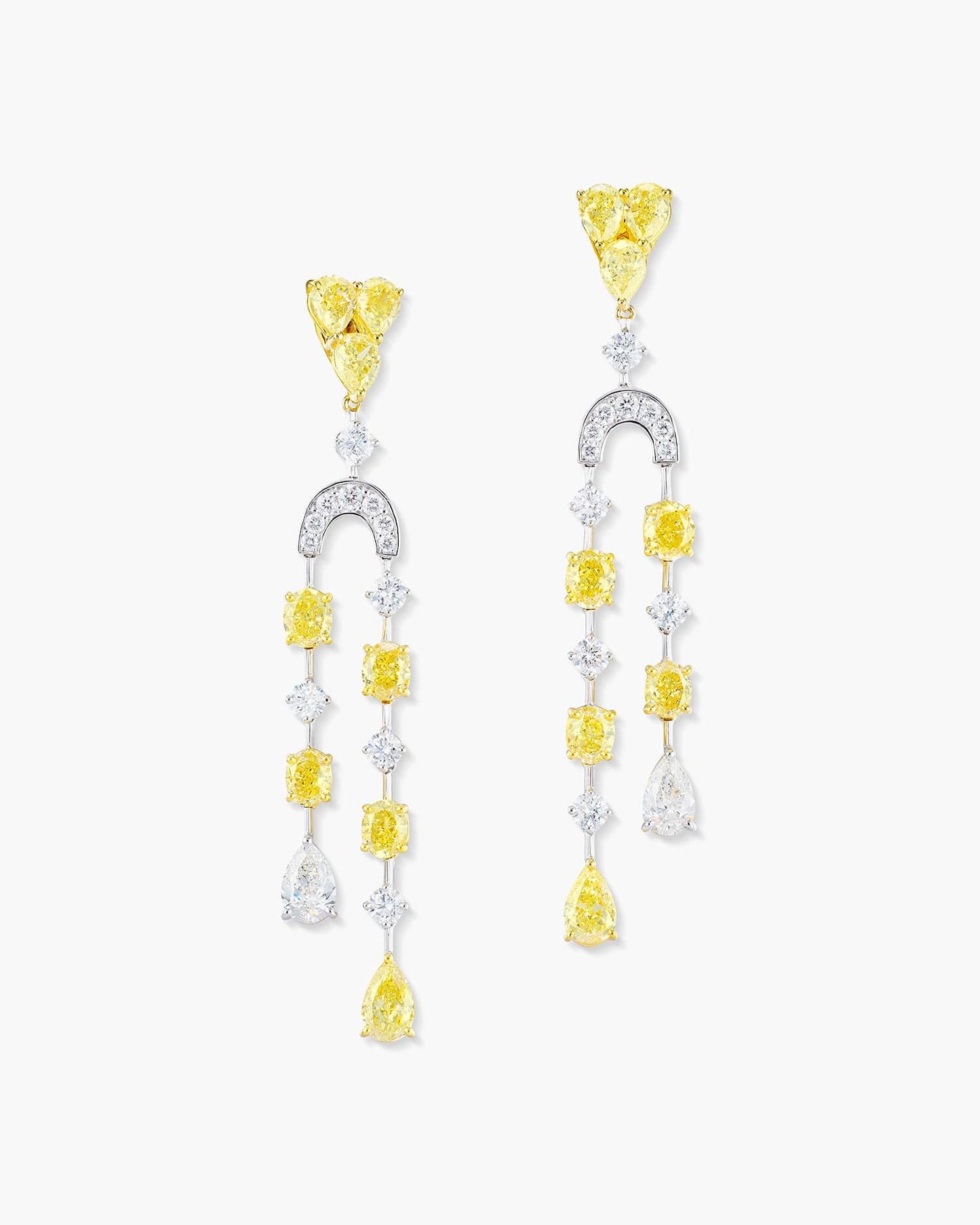 Fancy Intense Yellow and White Diamond Arch Chandelier Earrings