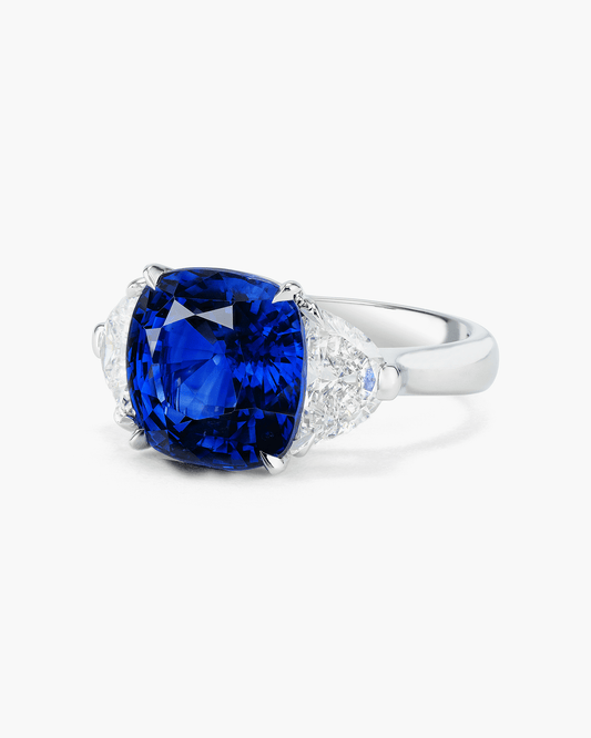 7.54 carat Cushion Cut Ceylon Sapphire and Diamond Ring
