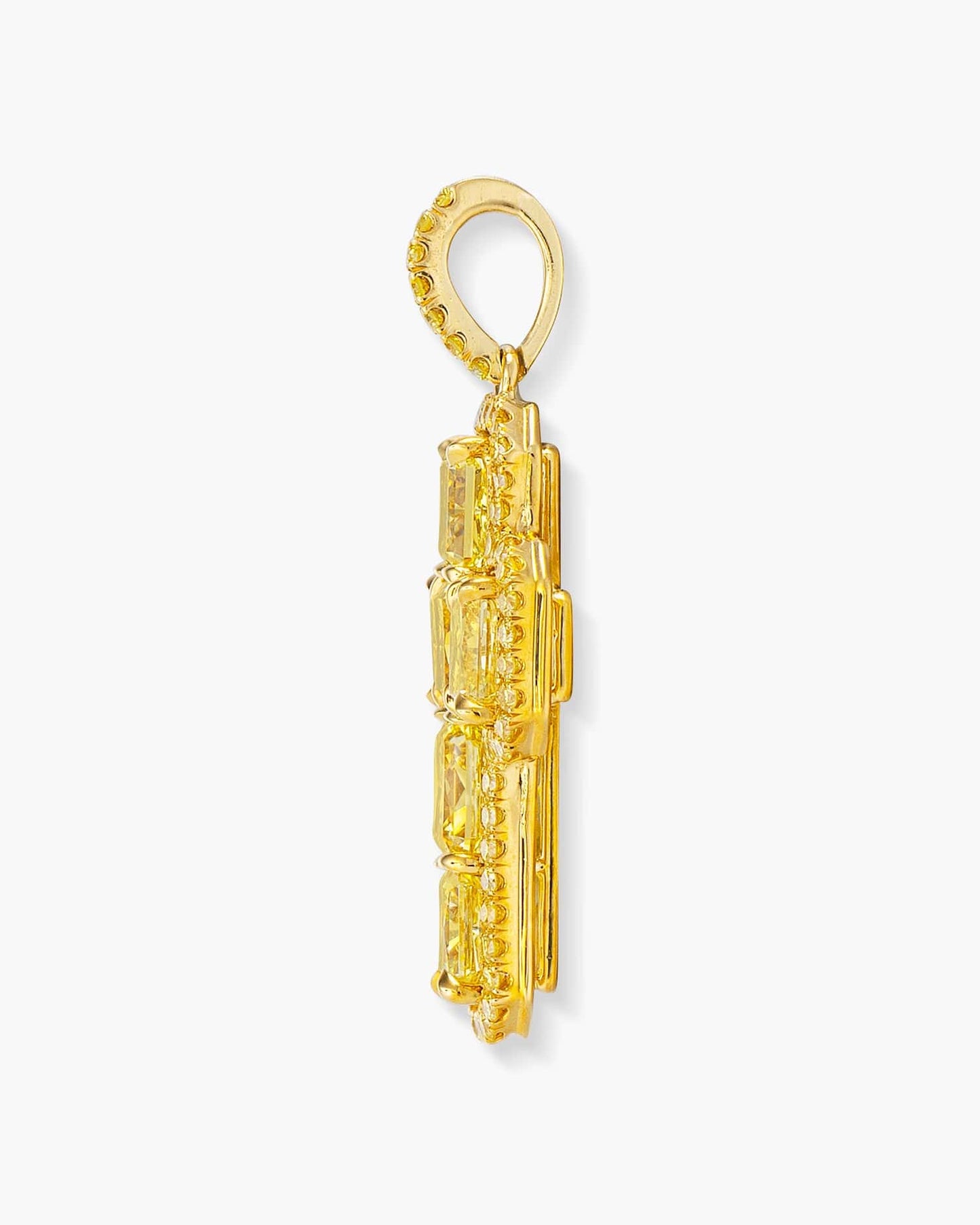 Radiant Cut Yellow Diamond Cross Pendant Necklace, 3.41 carats