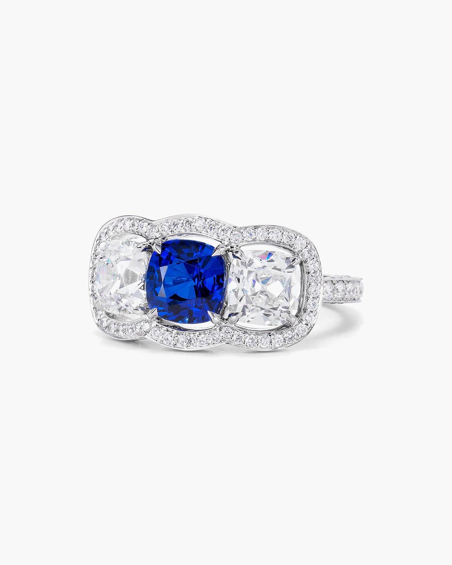 1.82 carat Cushion Cut Ceylon Sapphire and Diamond Ring