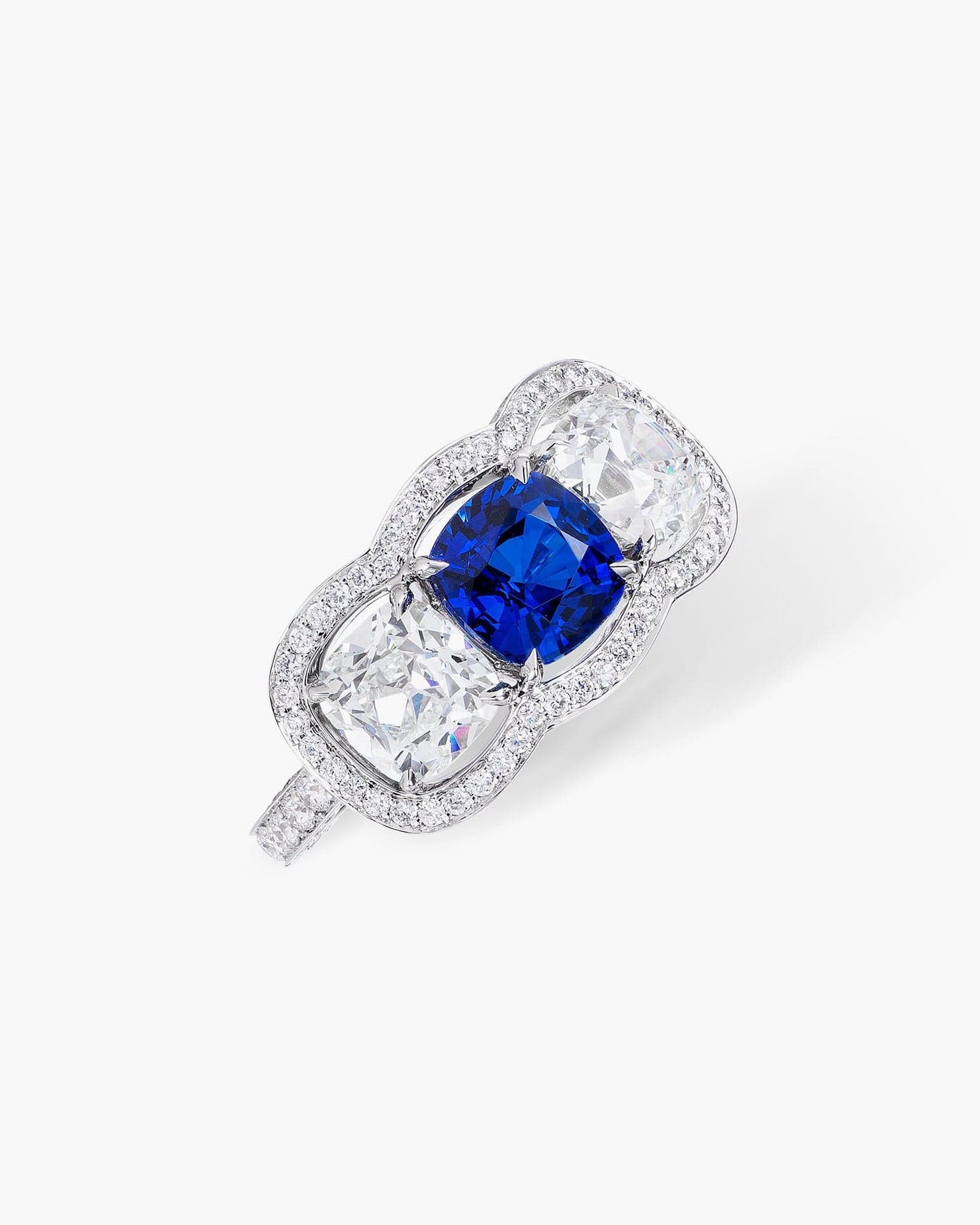 1.82 carat Cushion Cut Ceylon Sapphire and Diamond Ring
