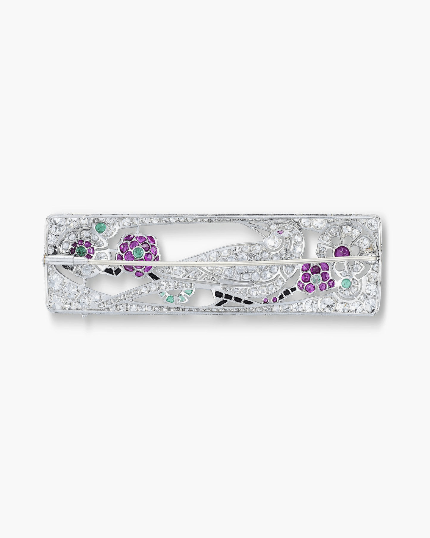 Edwardian Diamond, Ruby and Emerald Bird Brooch