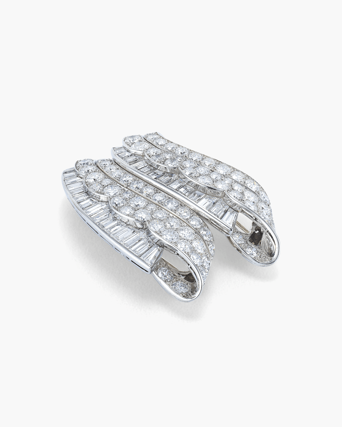 Art Deco Diamond Double Clip Wave Brooches