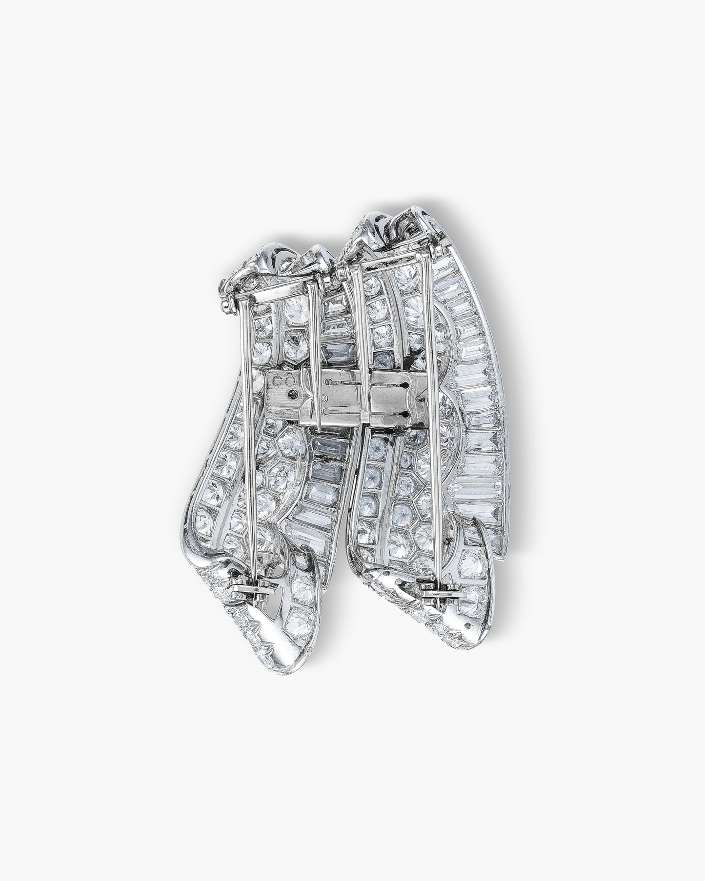 Art Deco Diamond Double Clip Wave Brooches