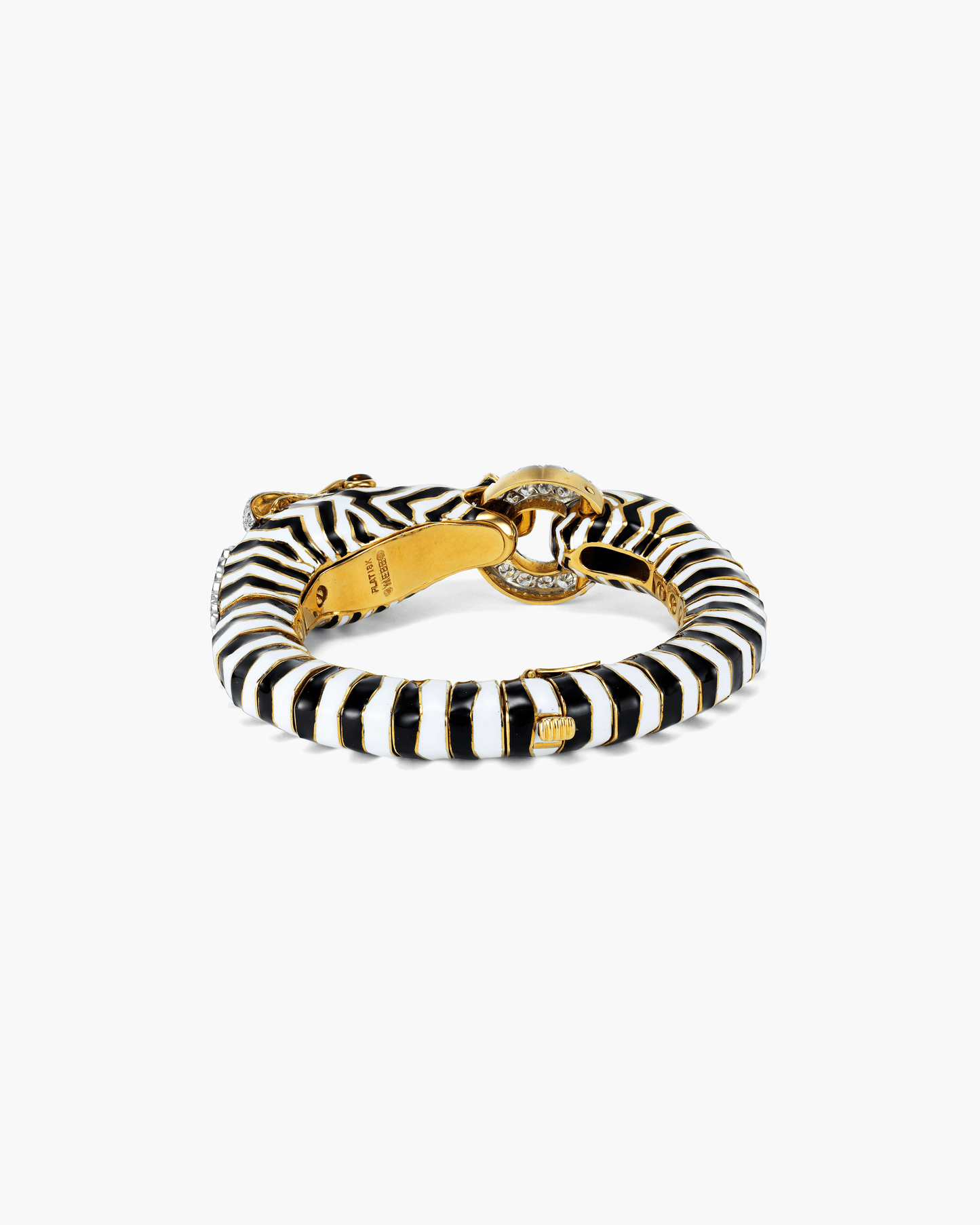 Mid-Century Diamond and Enamel Zebra Bangle by David Webb