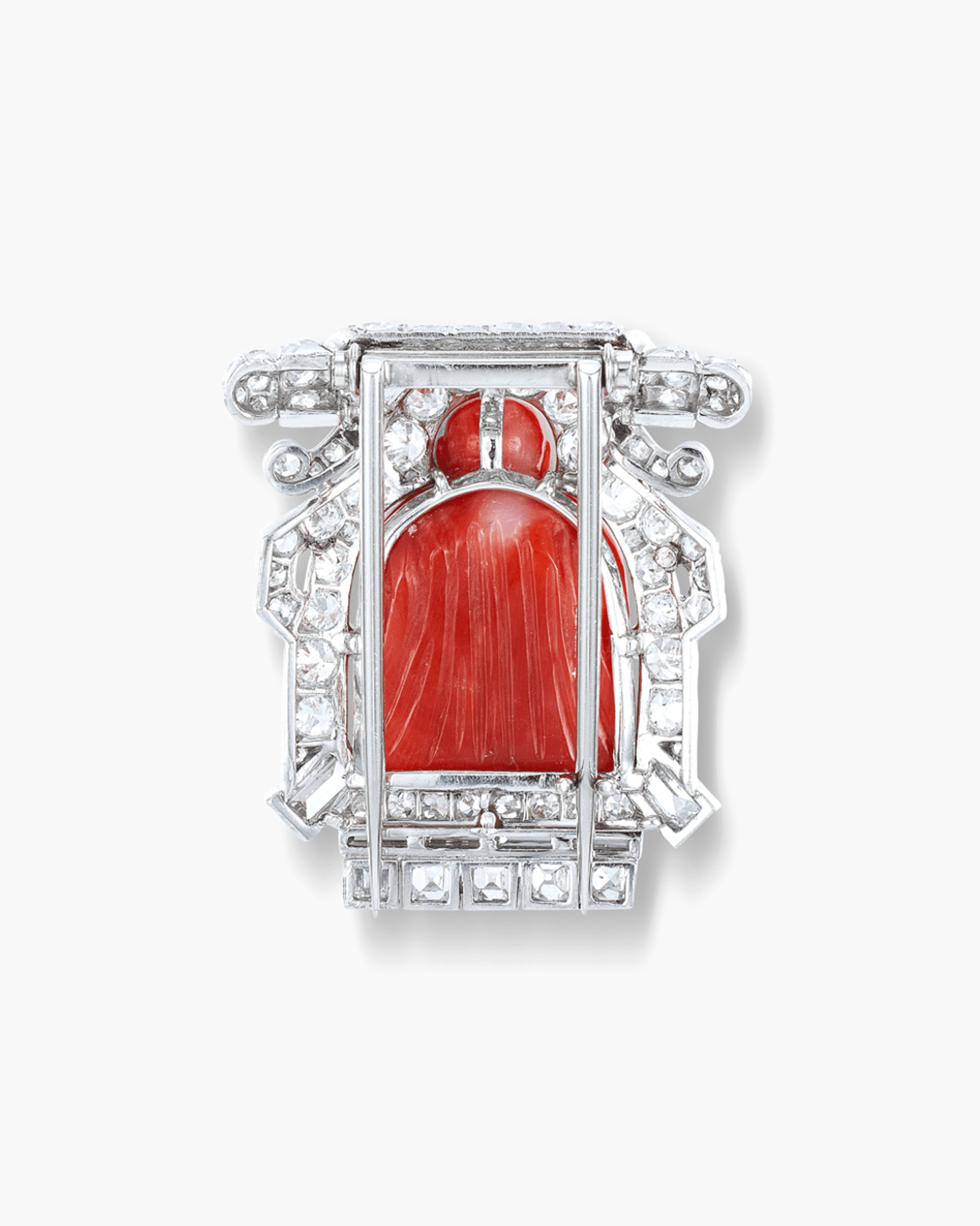 Art Deco Coral and Diamond Buddha Brooch