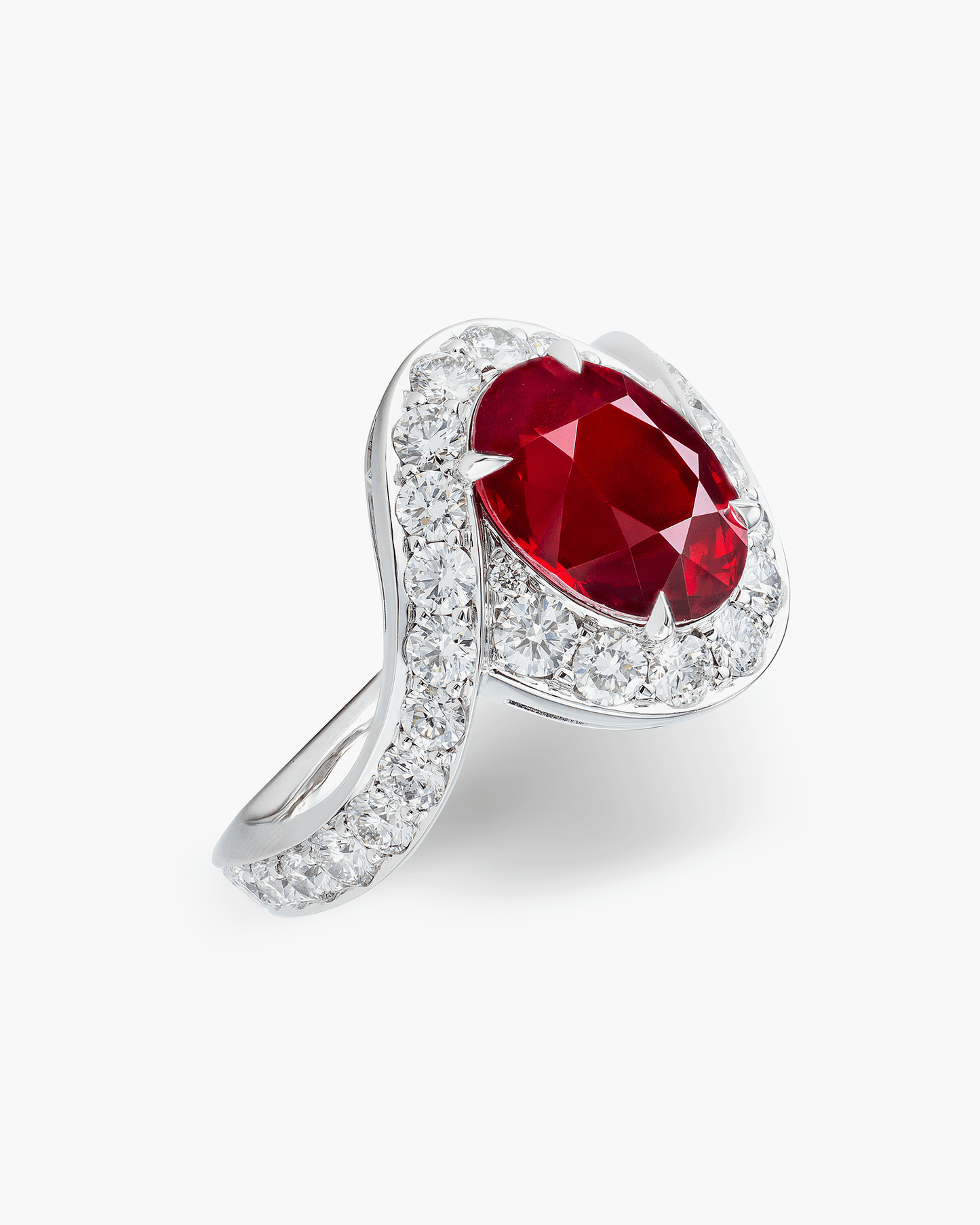 3.33 carat Oval Shape Mozambique Ruby and Diamond Ring
