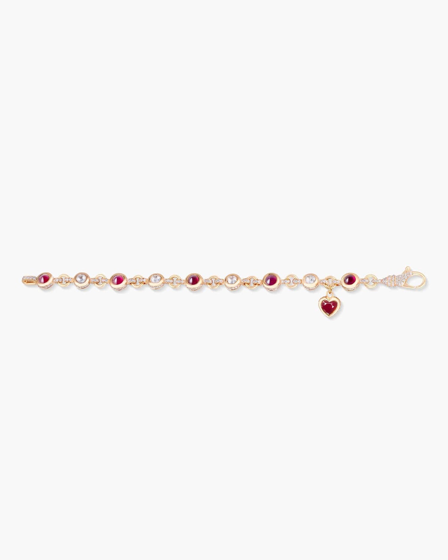 Burmese Ruby and Diamond Charm Bracelet with Heart Charm