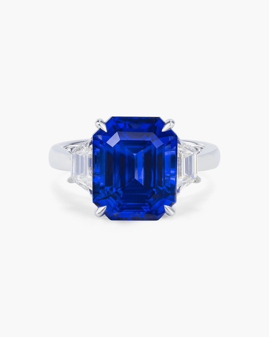 7.25 carat Emerald Cut Ceylon Sapphire and Diamond Ring