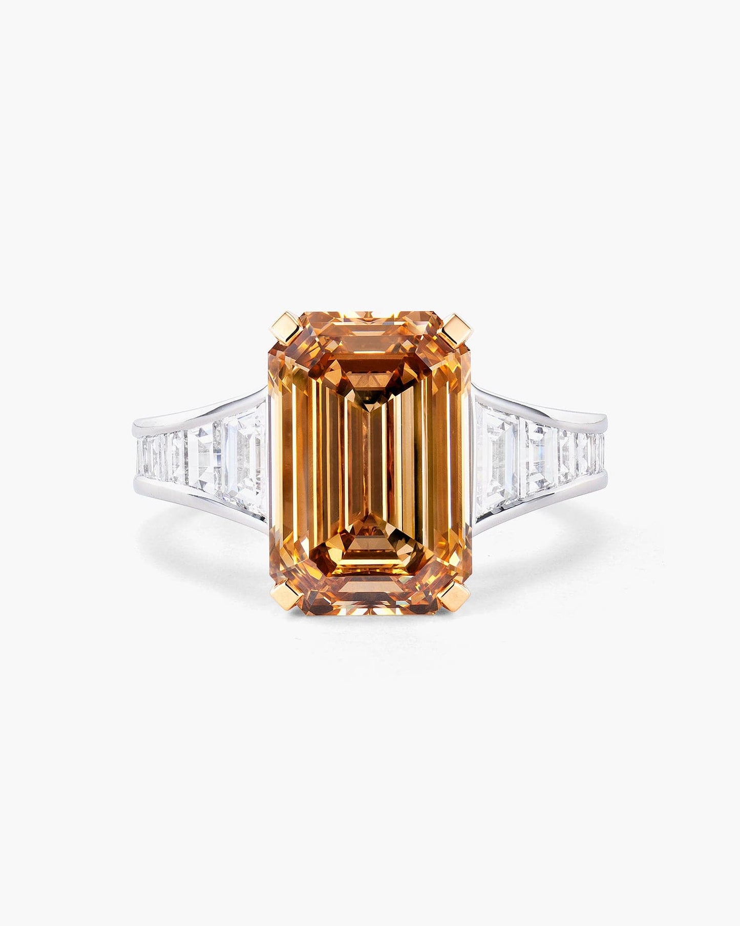 5.30 carat Emerald Cut Brown and White Diamond Ring