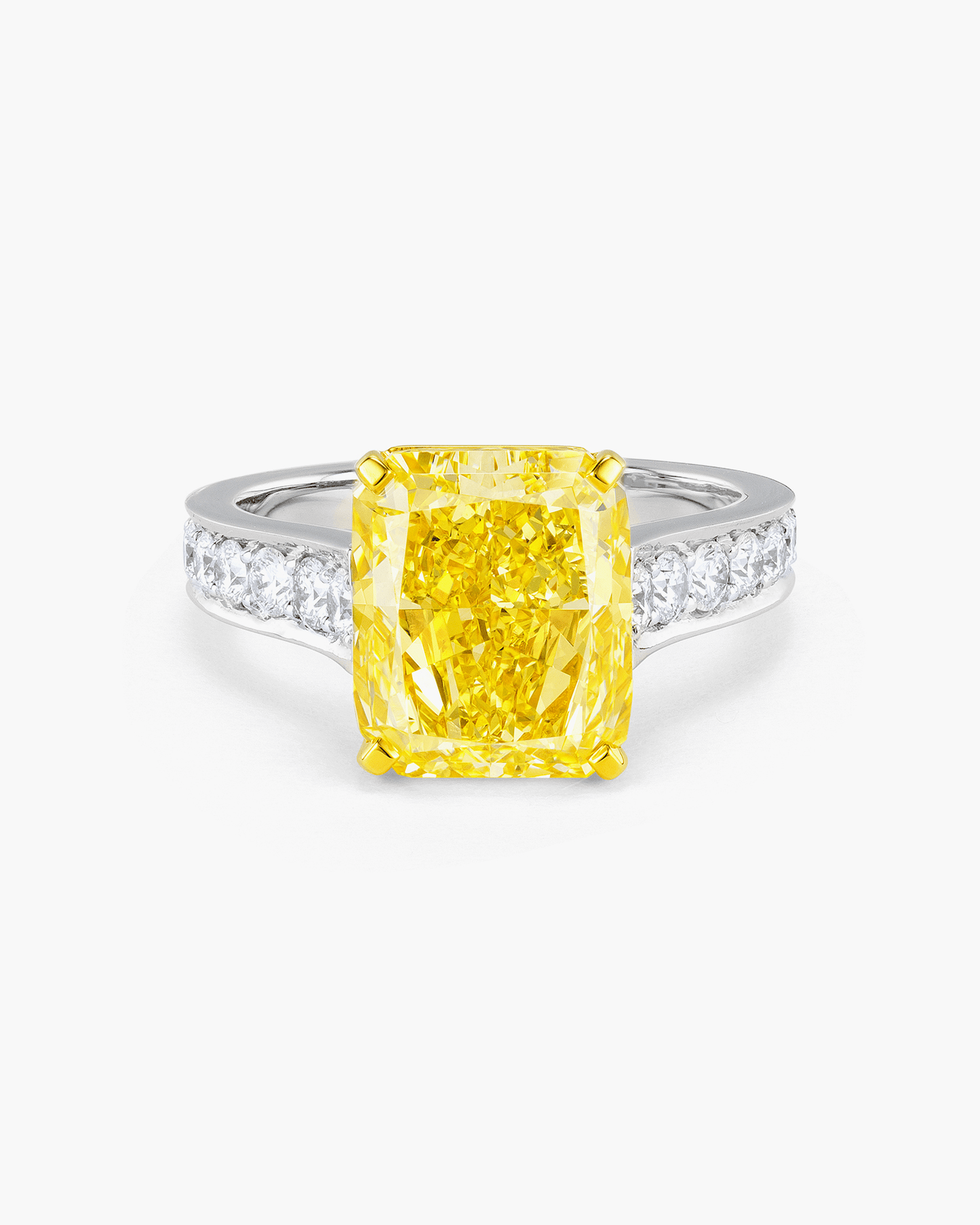 5.02 carat Radiant Cut Yellow and White Diamond Ring