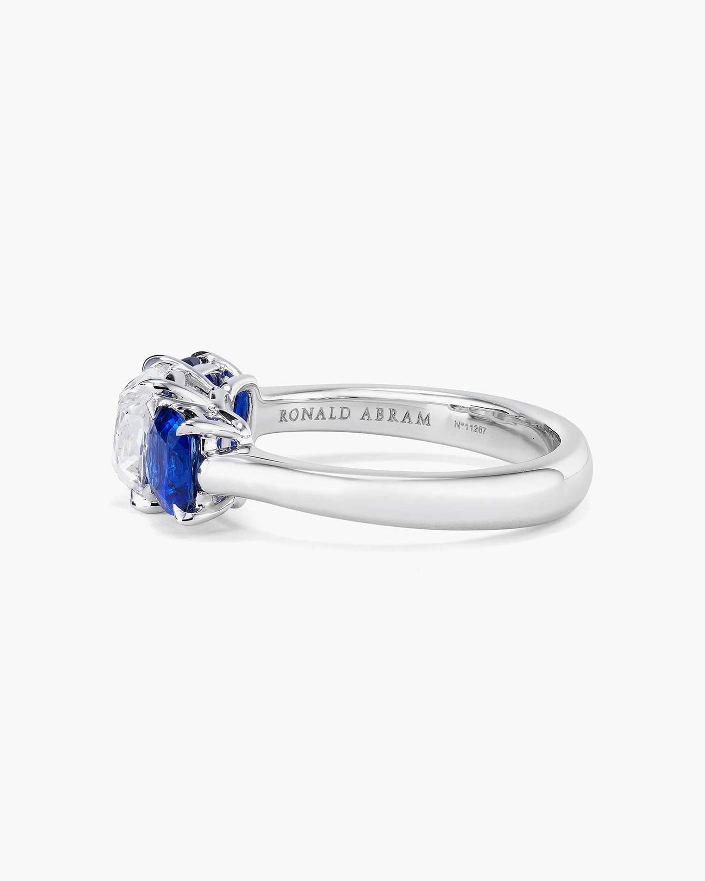 1.13 carat Antique Cushion Cut Diamond and Sapphire Ring