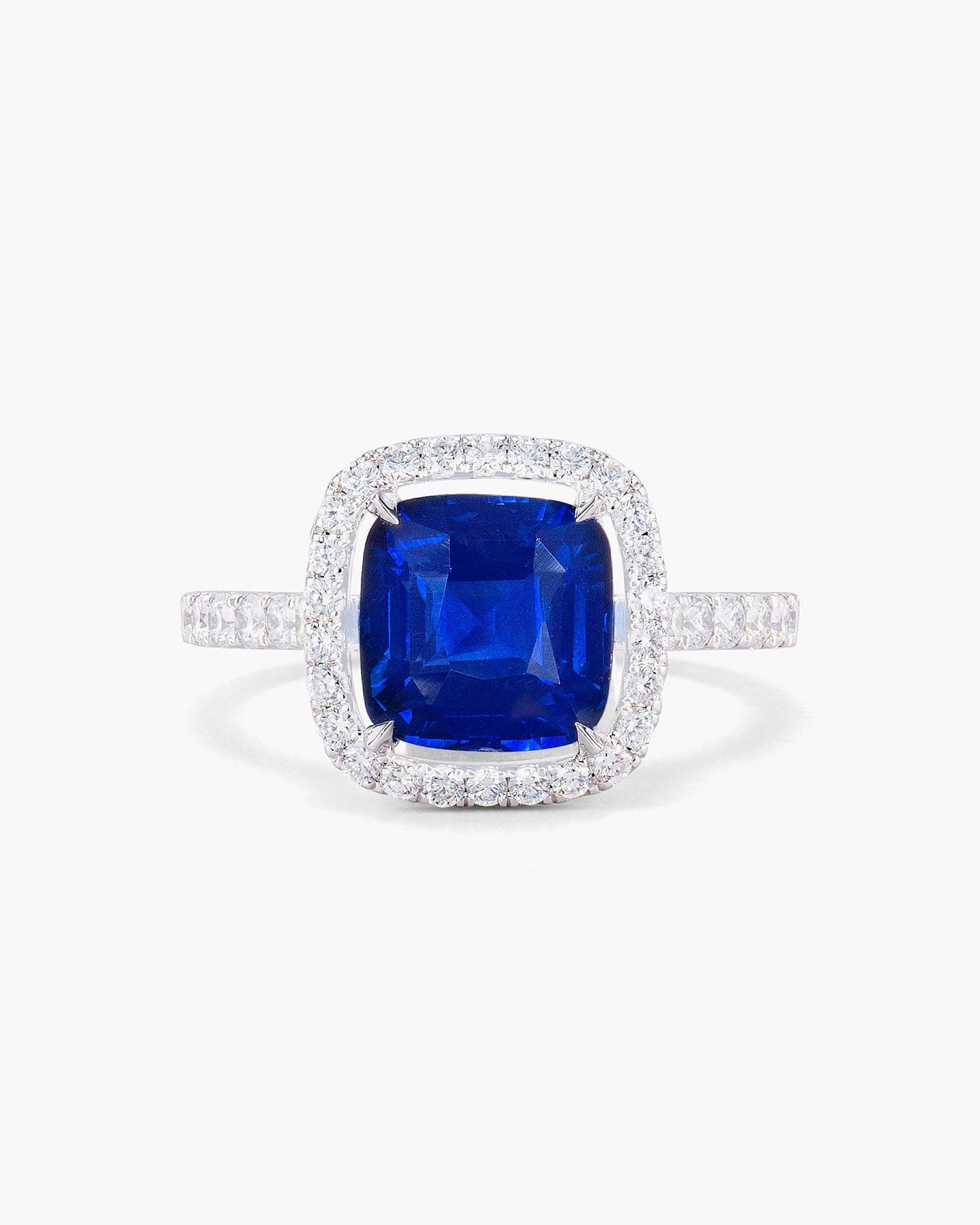 3.06 carat Cushion Cut Ceylon Sapphire and Diamond Ring