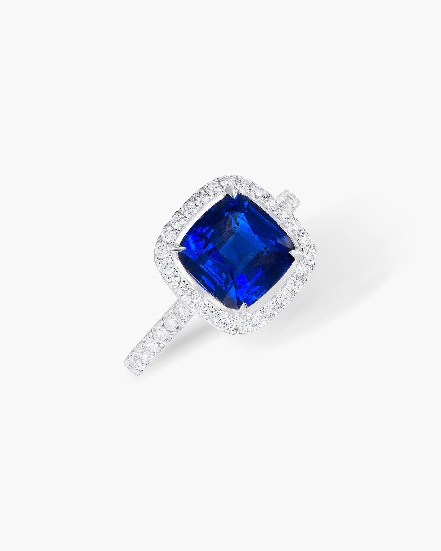 3.06 carat Cushion Cut Ceylon Sapphire and Diamond Ring