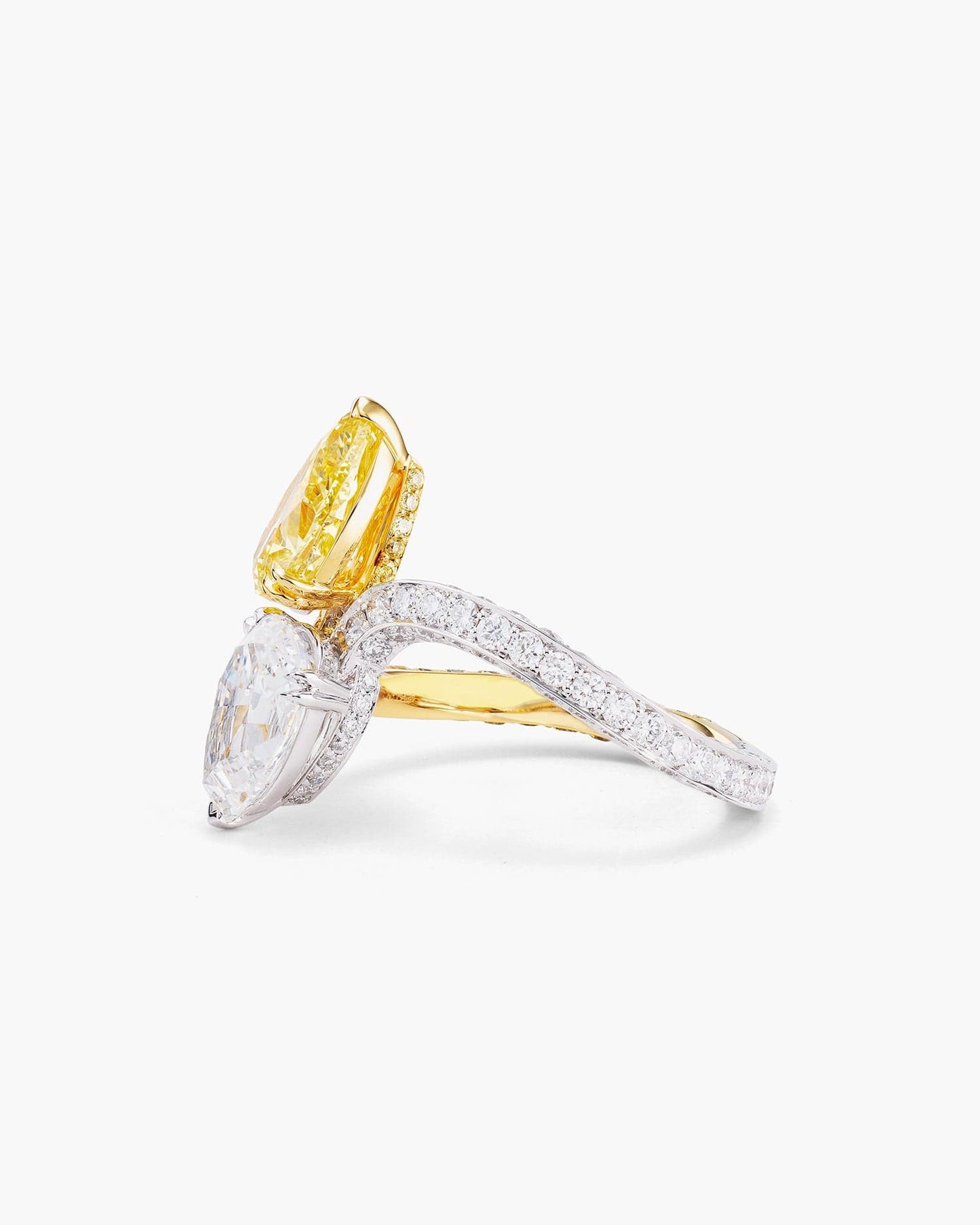 Pear Shape Yellow and White Diamond Toi-et-Moi Ring