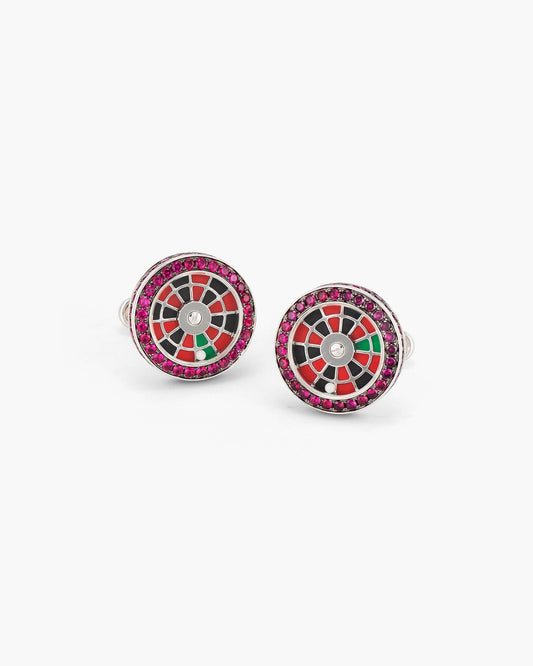 Ruby and Enamel Roulette Wheel Cufflinks