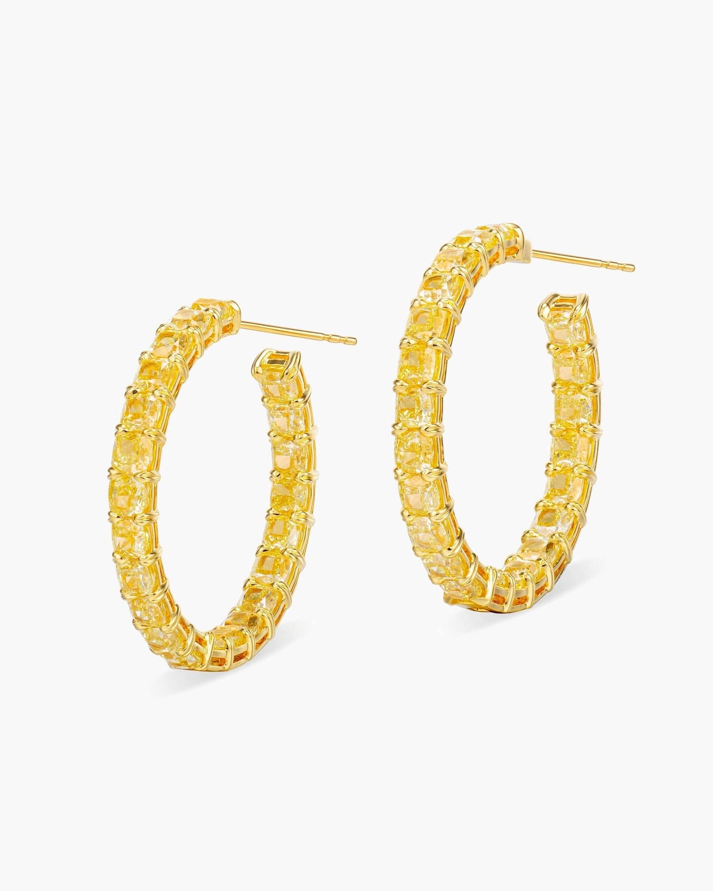 Cushion Cut Yellow Diamond Hoop Earrings