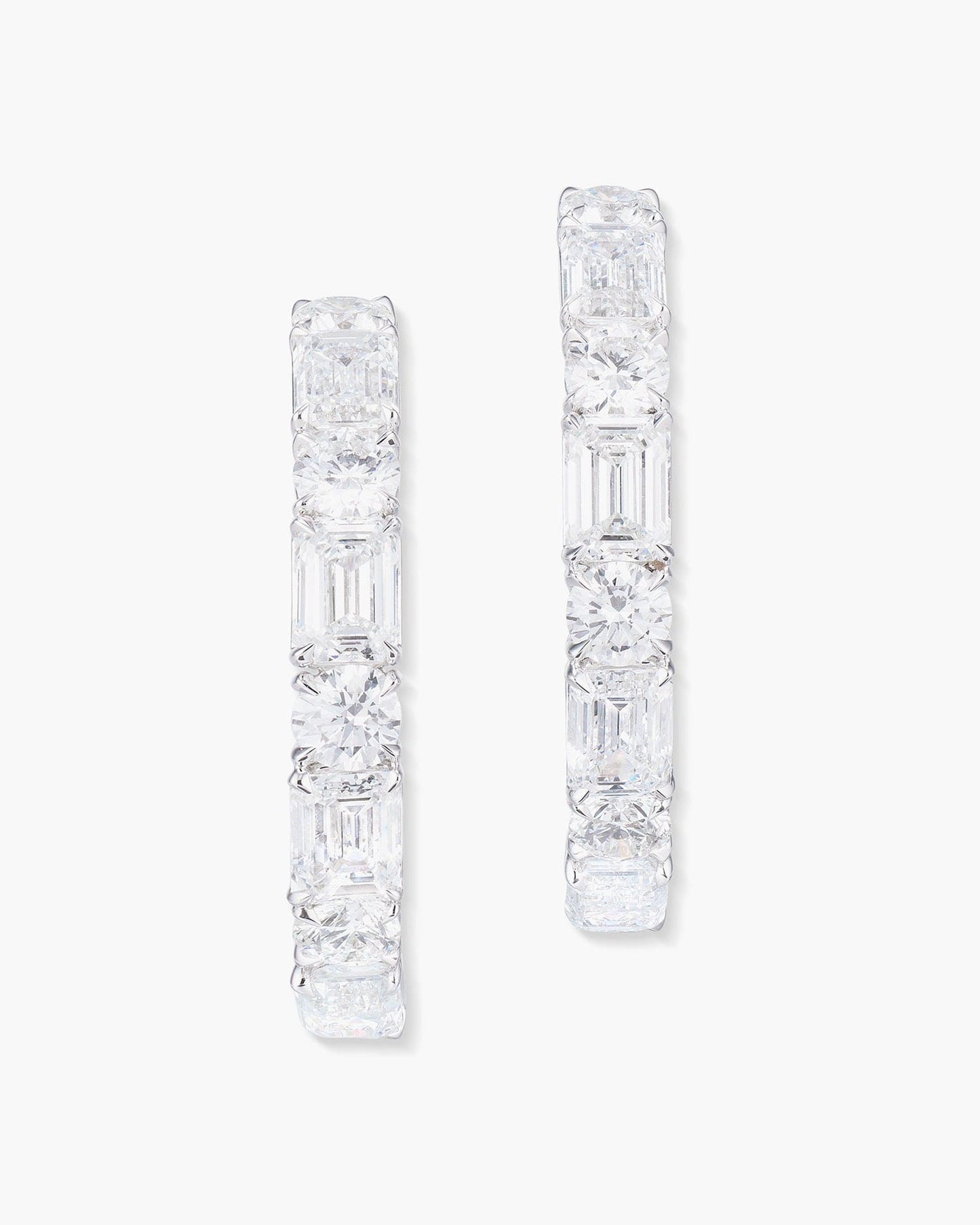Emerald Cut and Round Brilliant Cut Diamond Hoop Earrings (0.50 carat)