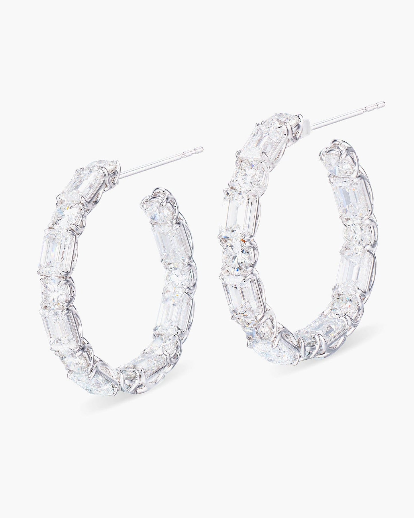 Emerald Cut and Round Brilliant Cut Diamond Hoop Earrings (0.50 carat)