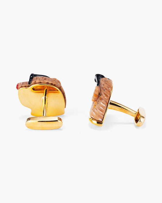 Petrified Palm Tree and Agate Snow Leopard Cufflinks