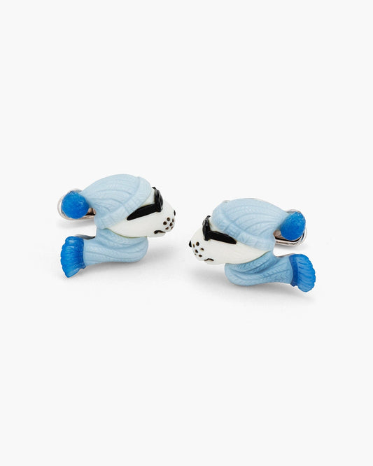 Opal, Coral and Onyx Skiing Polar Bear Cufflinks