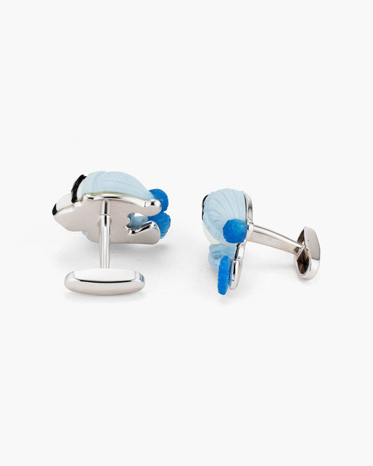 Opal, Coral and Onyx Skiing Polar Bear Cufflinks