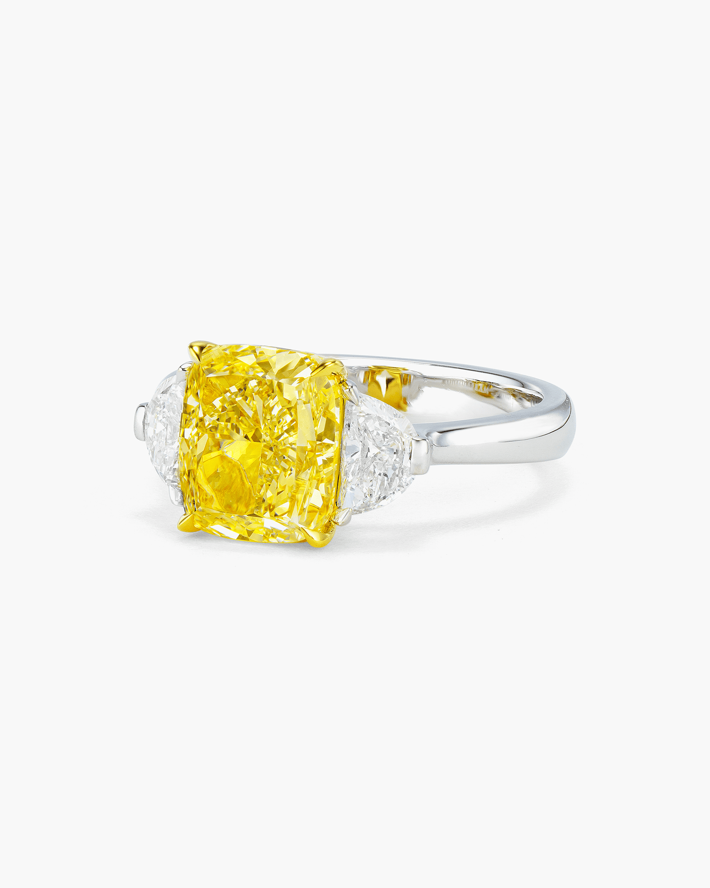 3.13 carat Cushion Cut Yellow and White Diamond Ring