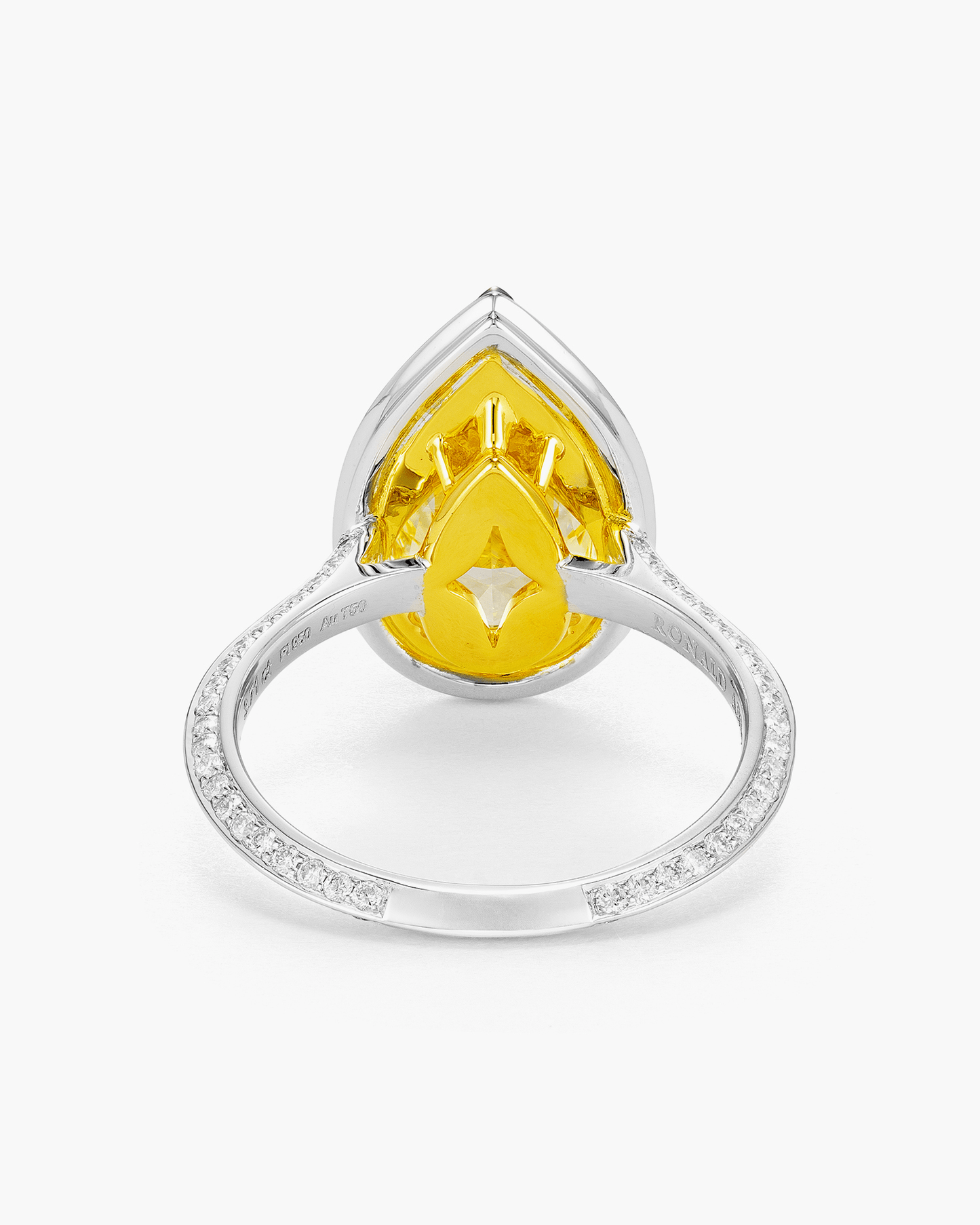 3.71 carat Pear Shape Yellow and White Diamond Ring