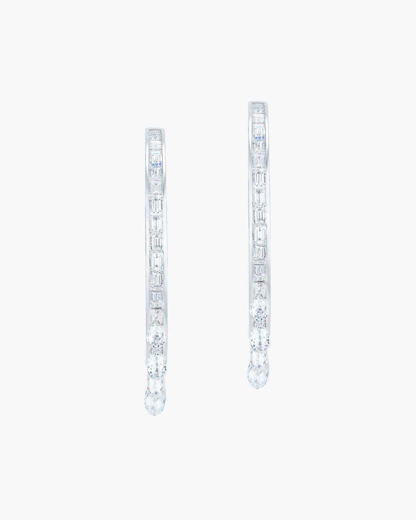 Briolette and Baguette Diamond White Gold Hoop Earrings