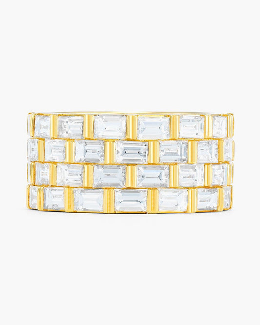 4-Row Baguette Diamond Yellow Gold Eternity Ring