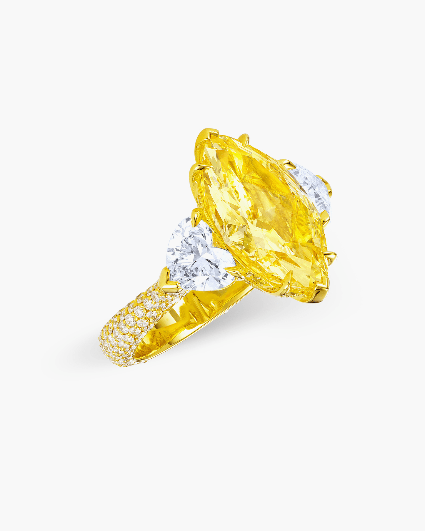 4.53 carat Marquise Shape Yellow and White Diamond Ring