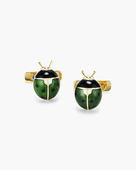 Green Enamel Ladybug Cufflinks