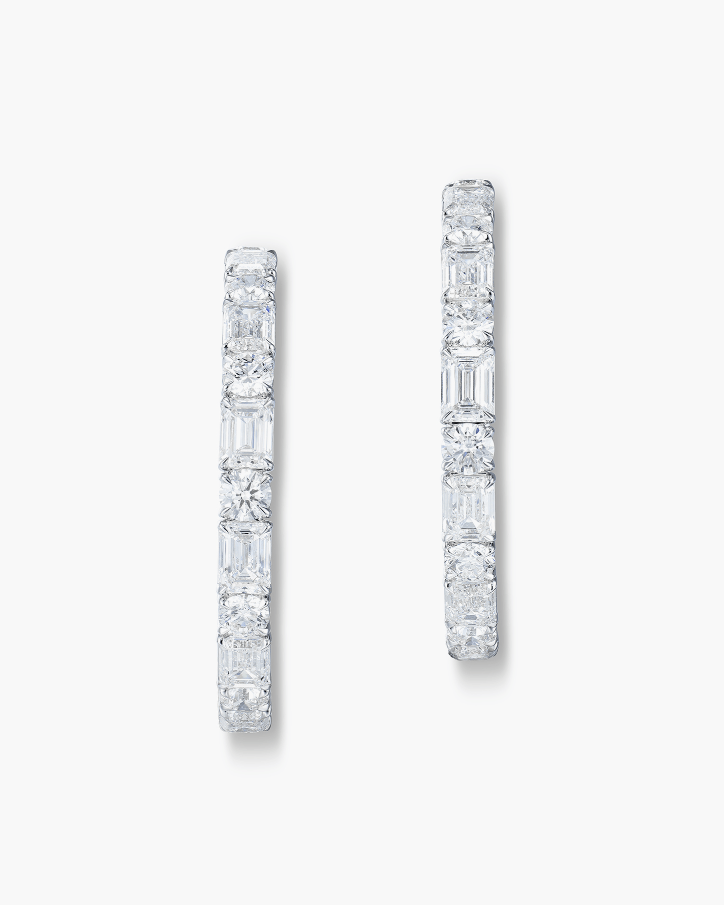 Emerald Cut and Round Brilliant Cut Diamond Hoop Earrings (1.00 carat)