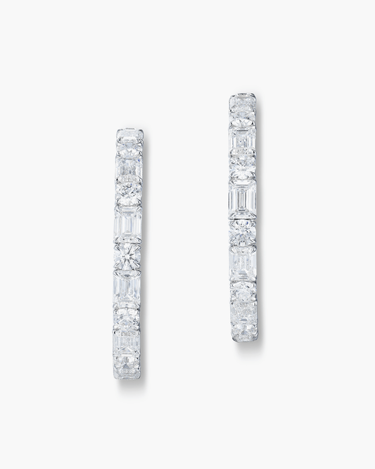 Emerald Cut and Round Brilliant Cut Diamond Hoop Earrings (1.00 carat)